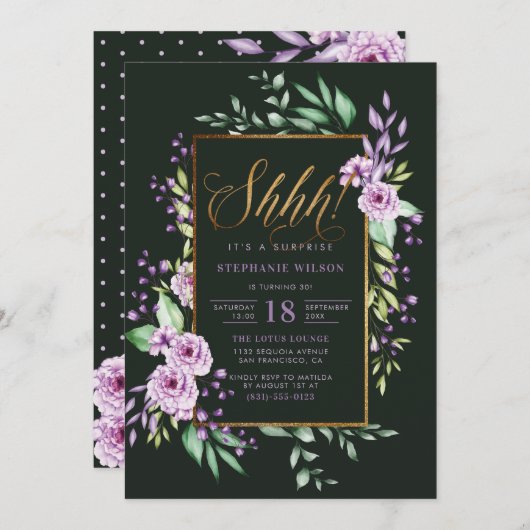 Elegantes Script Watercolor Überraschung Geburtsta Einladung (Vorne/Hinten)