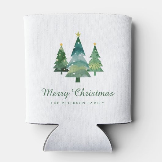 Elegantes Script Watercolor Weihnachtsbaumen Dosenkühler (Rückseite)