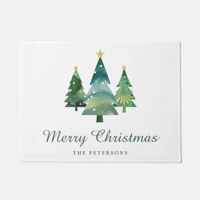 Elegantes Script Watercolor Weihnachtsbaumen Fußmatte (Vorderseite)