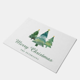 Elegantes Script Watercolor Weihnachtsbaumen Fußmatte