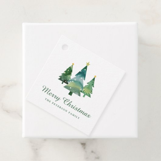 Elegantes Script Watercolor Weihnachtsbaumen Geschenkanhänger (Beispiel)