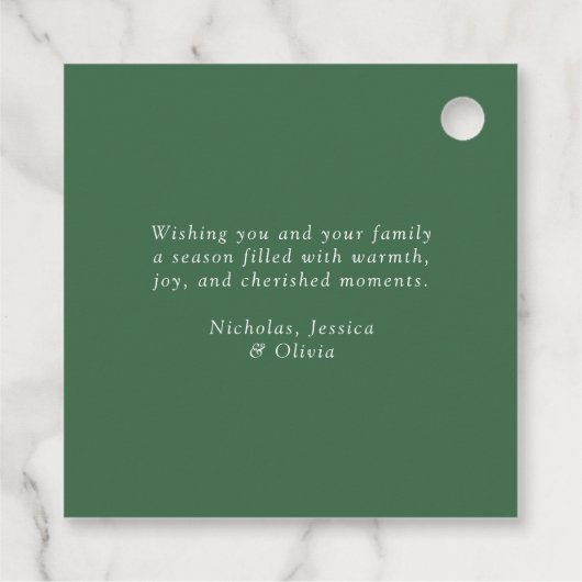 Elegantes Script Watercolor Weihnachtsbaumen Geschenkanhänger (Rückseite)