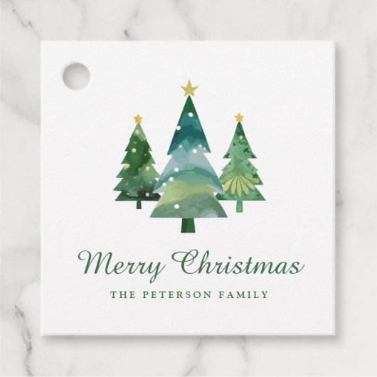 Elegantes Script Watercolor Weihnachtsbaumen Geschenkanhänger (Vorderseite)