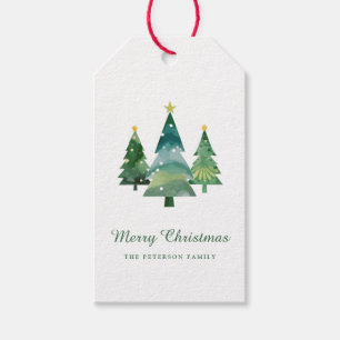Elegantes Script Watercolor Weihnachtsbaumen Geschenkanhänger