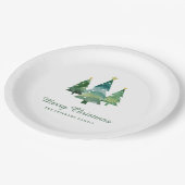 Elegantes Script Watercolor Weihnachtsbaumen Pappteller (Schrägansicht)