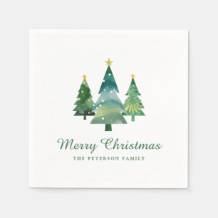Elegantes Script Watercolor Weihnachtsbaumen Serviette