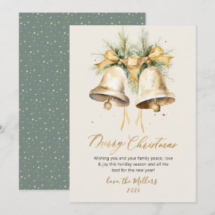 Elegantes Script Watercolor Weihnachtsglocken Feiertagskarte