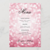 Elegantes Script Wedding Blush Pink Bokeh Lights Menükarte (Vorderseite)