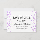 Elegantes Script Wedding Confetti Lila Save The Date (Vorderseite)