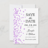 Elegantes Script Wedding Confetti Lila Save The Date (Vorderseite)