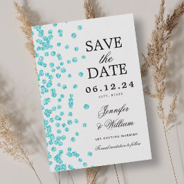 Elegantes Script Wedding Confetti Türkis Save The Date