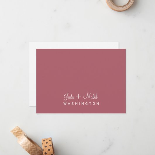 Elegantes Script Wedding Couple Monogram Terracott Mitteilungskarte (Vorderseite/Rückseite Beispiel)