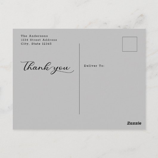 Elegantes Script Wedding Custom Foto Vielen Dank P Postkarte (Rückseite)