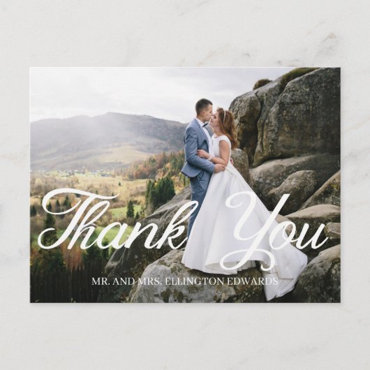 Elegantes Script Wedding Danke Ihnen 2 Foto Postkarte (Vorderseite)