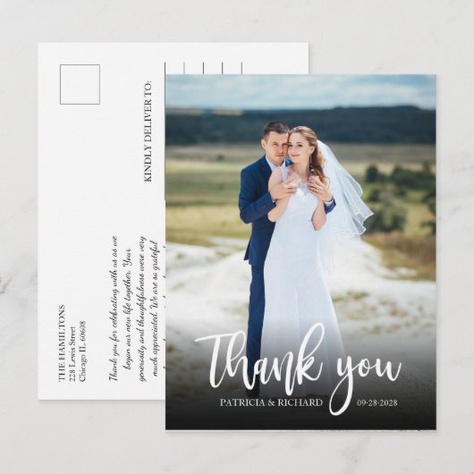 Elegantes Script Wedding Dankeschön Foto Postkarte (Vorne/Hinten)
