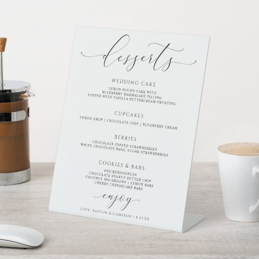 Elegantes Script Wedding Dessert Bar Menu Sockelschild (In SItu)