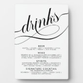 Elegantes Script Wedding Drinks Bar Menu Fotoplatte (Vorderseite)