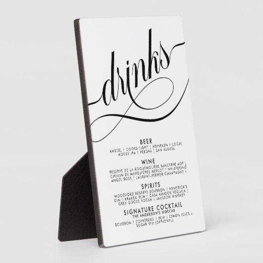 Elegantes Script Wedding Drinks Bar Menu Fotoplatte (Seite)