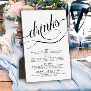 Elegantes Script Wedding Drinks Bar Menu Fotoplatte