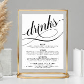 Elegantes Script Wedding Drinks Bar Menu Poster