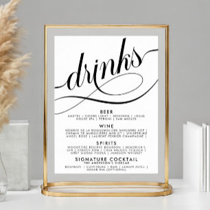 Elegantes Script Wedding Drinks Bar Menu Poster