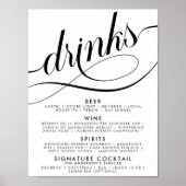 Elegantes Script Wedding Drinks Bar Menu Poster (Vorne)