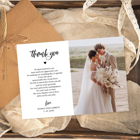 Elegantes Script Wedding Foto Danke Karte