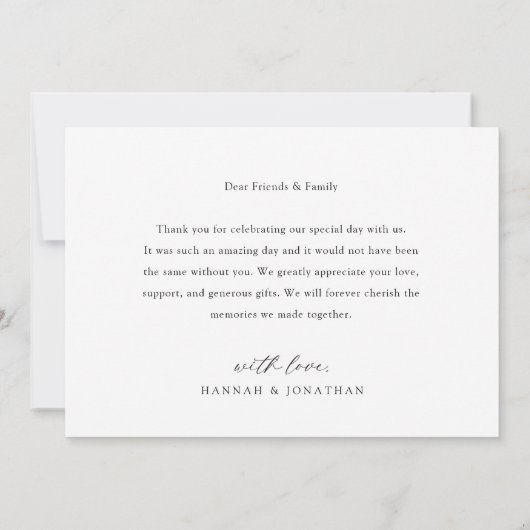 Elegantes Script Wedding Foto Danke Karte (Rückseite)