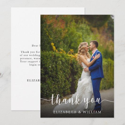 Elegantes Script Wedding Foto | Dankeskarte (Vorne/Hinten)