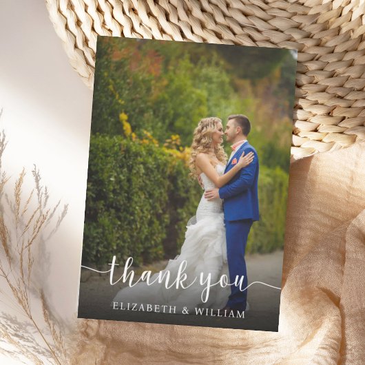 Elegantes Script Wedding Foto | Dankeskarte