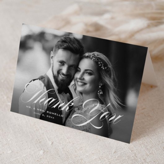 Elegantes Script Wedding Foto Dankeskarte