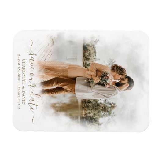 Elegantes Script Wedding Foto Rette unser Datum Magnet (Horizontal)