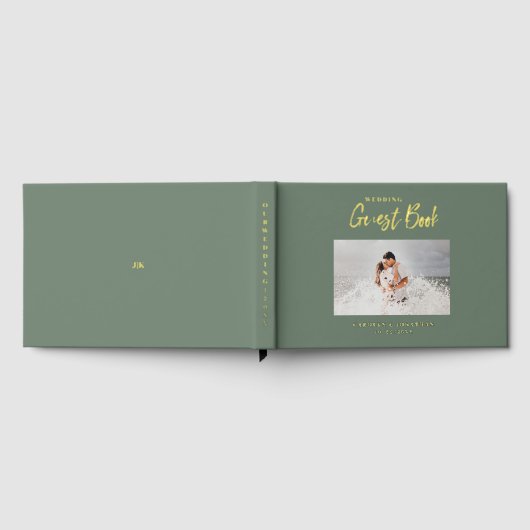 Elegantes Script Wedding Foto Sage Gästebuch (Voll)