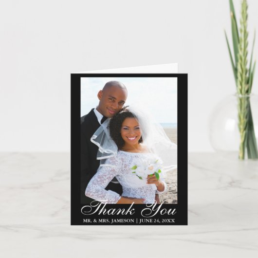 Elegantes Script Wedding Foto Vielen Dank Dankeskarte (Vorderseite)