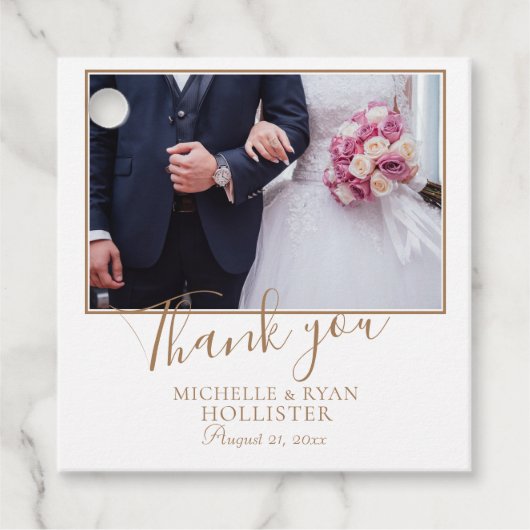 Elegantes Script Wedding Foto Vielen Dank Geschenkanhänger (Vorderseite)
