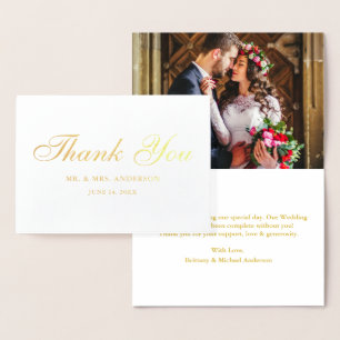 Elegantes Script Wedding Foto Vielen Dank Gold Folienkarte