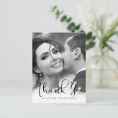 Elegantes Script Wedding Foto Vielen Dank Postcard Postkarte (Stehend Vorderseite)