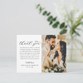 Elegantes Script Wedding Foto Vielen Dank Postkarte (Stehend Vorderseite)