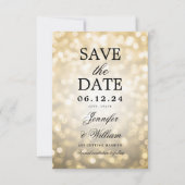 Elegantes Script Wedding Gold Bokeh Lights Save The Date (Vorderseite)