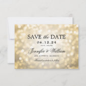 Elegantes Script Wedding Gold Bokeh Lights Save The Date (Vorderseite)