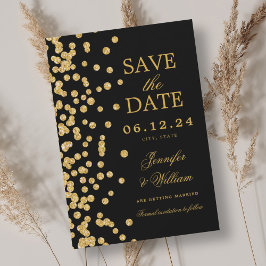 Elegantes Script Wedding Gold Confetti Black Save The Date