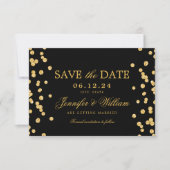 Elegantes Script Wedding Gold Confetti Black Save The Date (Vorderseite)