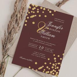Elegantes Script Wedding Gold Confetti Burgundy Einladung