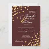 Elegantes Script Wedding Gold Confetti Burgundy Einladung (Vorderseite)