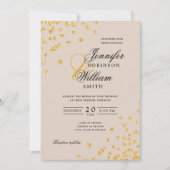 Elegantes Script Wedding Gold Confetti Champagne Einladung (Vorderseite)