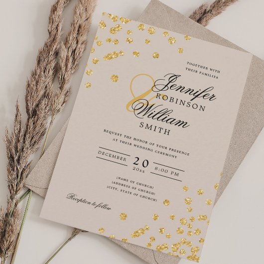 Elegantes Script Wedding Gold Confetti Champagne Einladung