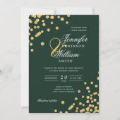 Elegantes Script Wedding Gold Confetti Emerald Gre Einladung (Vorderseite)