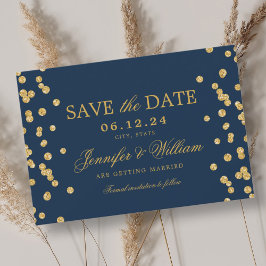 Elegantes Script Wedding Gold Confetti Navy Blue Save The Date