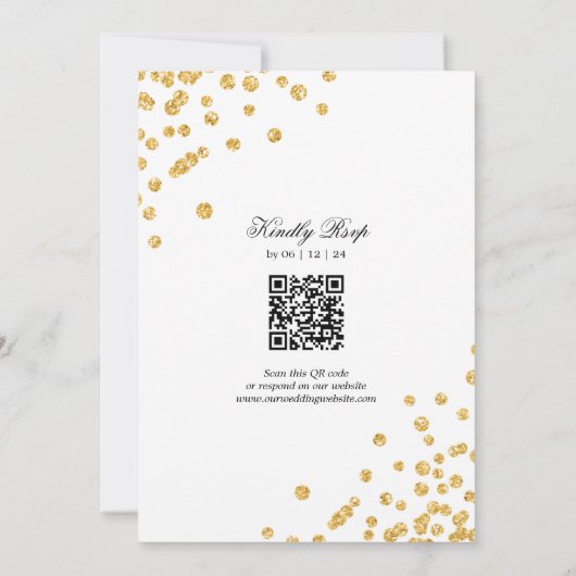 Elegantes Script Wedding Gold Confetti QR UAWG Einladung (Rückseite)
