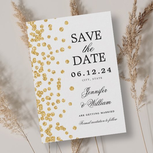 Elegantes Script Wedding Gold Confetti Save The Date